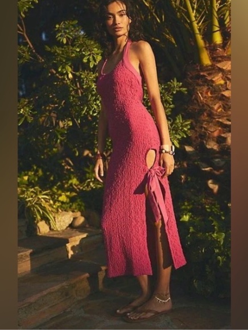 NEW Free People Free est Sea Foam Midi Dress in Pink/Magenta